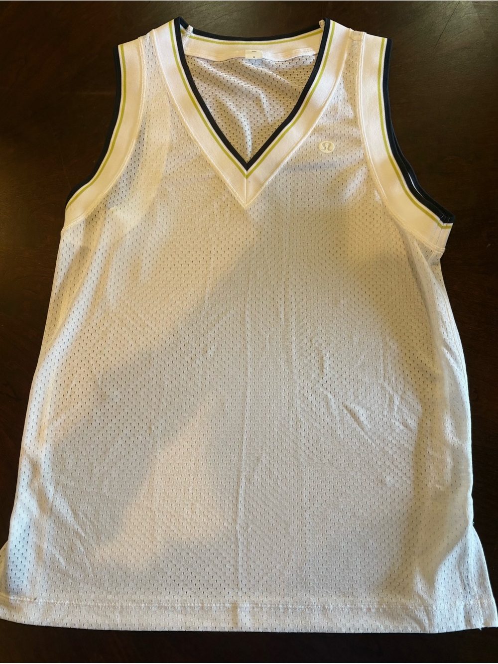 lululemon athletica White Mesh Tank with Navy and Yellow Trim
